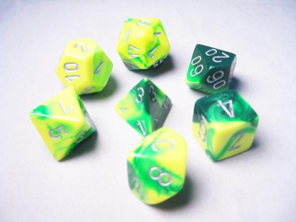 Chessex (26454): Polyhedral 7-Die Set: Gemini: Green-Yellow/Silver 