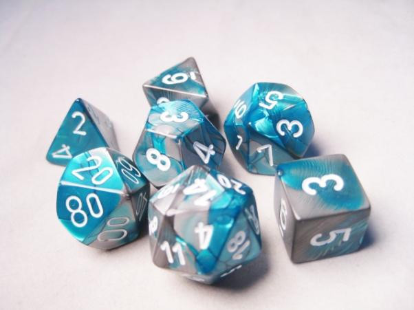 Chessex (26456): Polyhedral 7-Die Set: Gemini: Teal/White 
