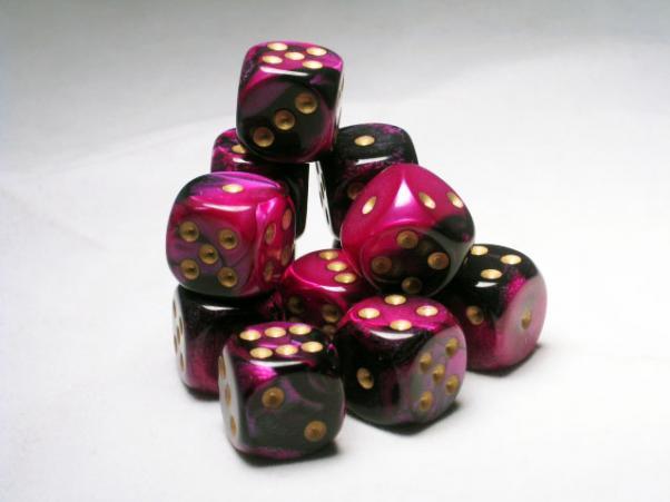 Chessex (26640): D6: 16mm: Gemini: Black Purple/Gold 