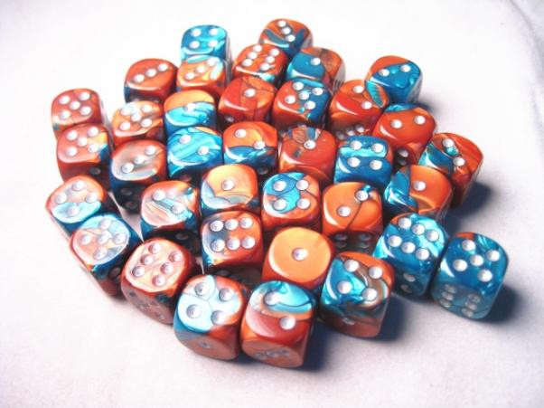 Chessex (26853): D6: 12mm: Gemini #6: Copper-Teal/Silver 