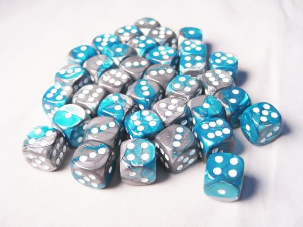 Chessex (26856): D6: 12mm: Gemini #6: Steel-Teal/White 