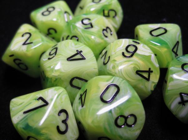 Chessex (27230): D10: Vortex: Bright Green/Black 