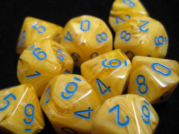 Chessex (27232): D10: Vortex: Yellow/Blue 