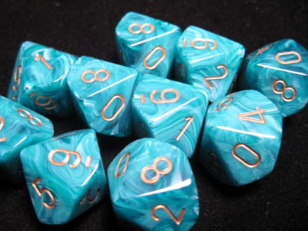 Chessex (27239): D10: Vortex: Teal/Gold 