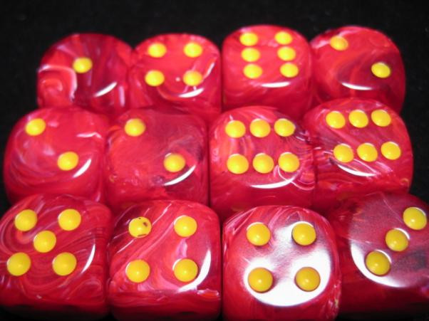 Chessex (27644): D6: 16mm: Vortex: Red/ Yellow 