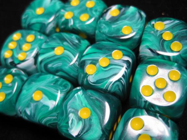 Chessex (27655): D6: 16mm: Vortex: Malachite Green/ Yellow 