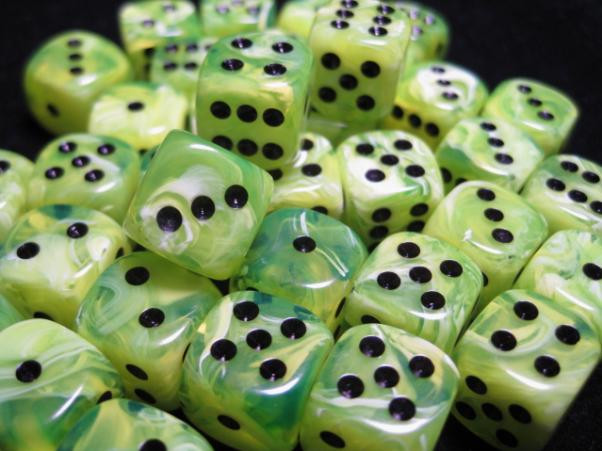 Chessex (27830): D6: 12mm: Vortex: Bright Green/ Black 