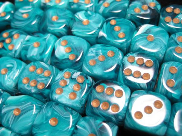 Chessex (27839): D6: 12mm: Vortex: Teal/ Gold 
