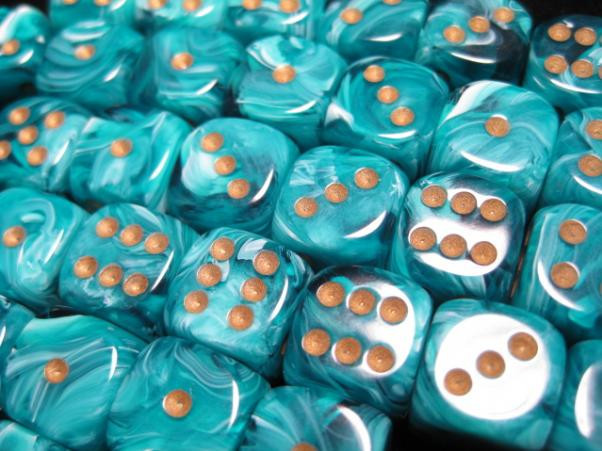 Chessex (27855): D6: 12mm: Vortex: Malachite Green/ Yellow 