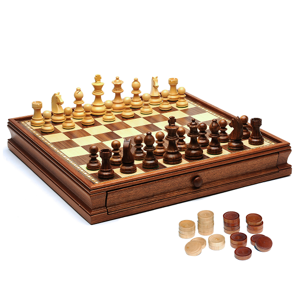 Chess Set and Checkers Camphor with Storage 