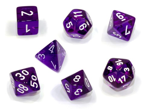 Chessex (20377): Mini Polyhedral 7-Die Set: Translucent: Purple/White 