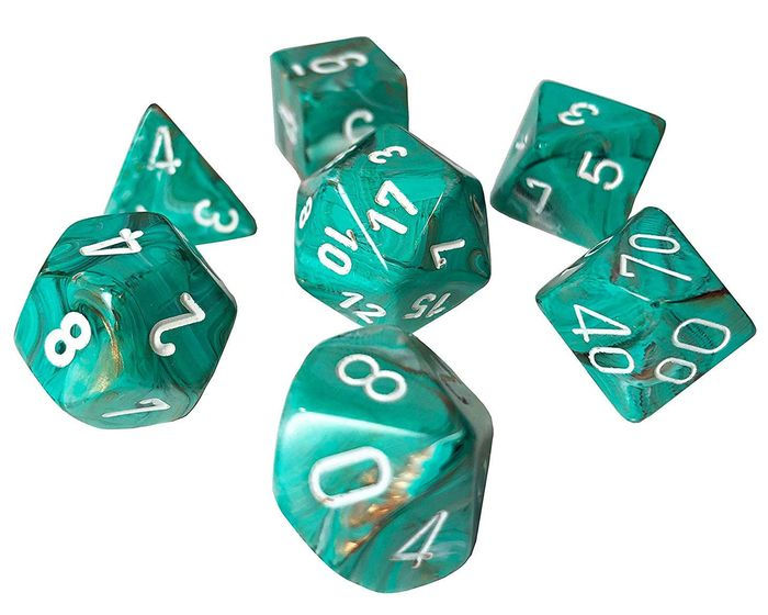 Chessex (20403): Mini Polyhedral 7-Die Set: Marble: Oxi-Copper/White 