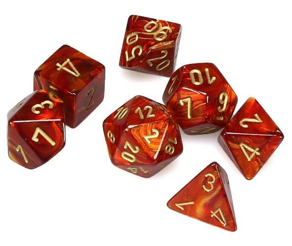 Chessex (20414): Mini Polyhedral 7-Die Set: Scarab: Scarlet/Gold 