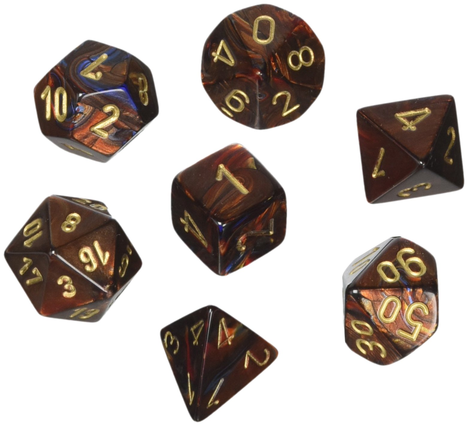 Chessex (20419 ): Mini Polyhedral 7-Die Set: Scarab: Blue Blood/Gold 