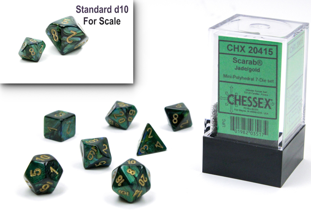 Chessex (20415): Mini Polyhedral 7-Die Set: Scarab: Jade/gold 