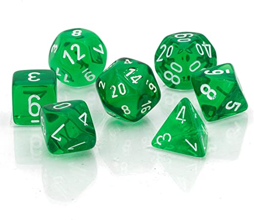 Chessex (20375): Mini Polyhedral 7-Die Set: Translucent: Green/White 