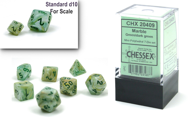 Chessex (20409): Mini Polyhedral 7-Die Set: Marble: Green/dark green 