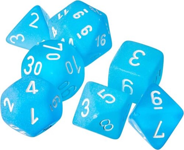 Chessex (20416): Mini Polyhedral 7-Die Set: Frosted: Caribbean Blue/White 