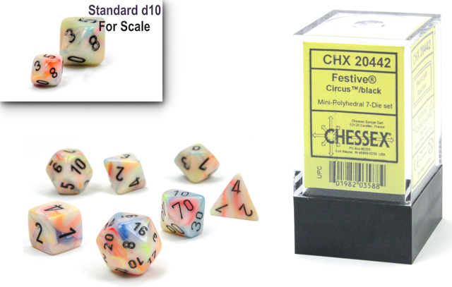 Chessex (20442): Mini Polyhedral 7-Die Set: Festive: Circus/black 