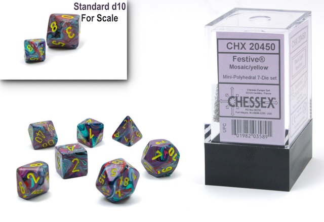 Chessex (20450): Mini Polyhedral 7-Die Set: Festive: Mosaic/yellow 