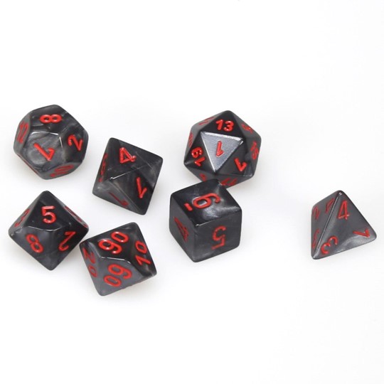 Chessex (20478): Mini Polyhedral 7-Die Set: Velvet: Black/Red 