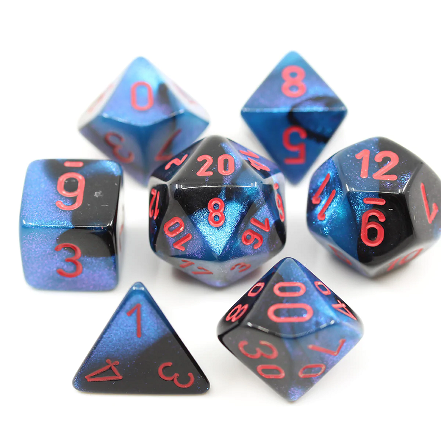 Chessex (20544): Mini Polyhedral 7-Die Set: GEMINI: BLACK-STARLIGHT/RED 