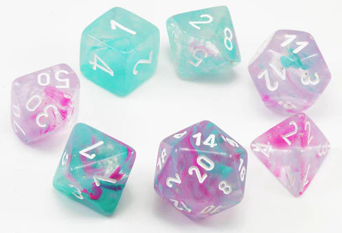 Chessex (20545): Mini Polyhedral 7-Die Set: Nebula: Wisteria/White 