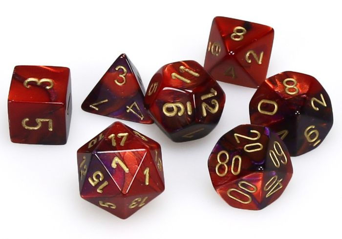 Chessex (20626): Mini Polyhedral 7-Die Set: Gemini Purple-Red/Gold 