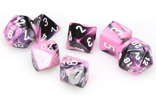 Chessex (20630): Mini Polyhedral 7-Die Set: Gemini: Black Pink/White 