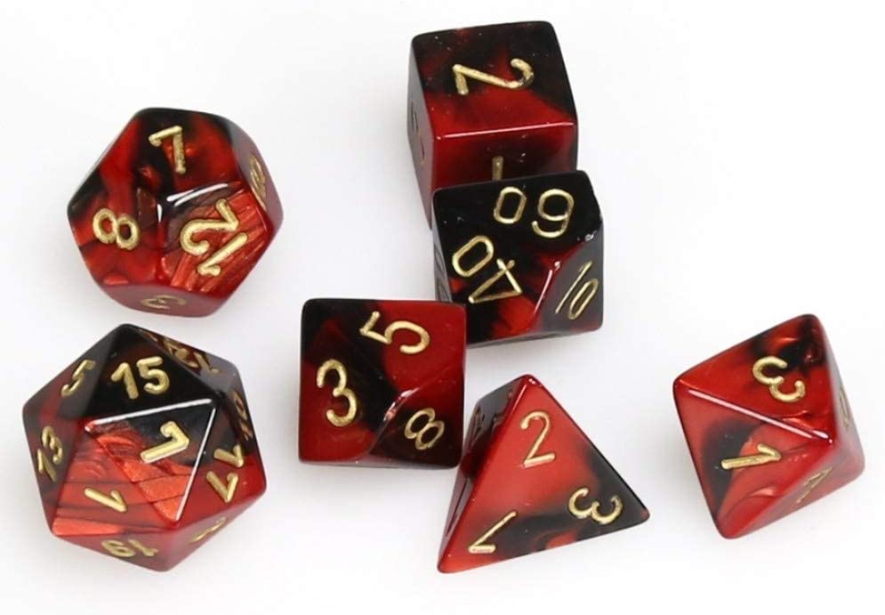 Chessex (20633): Mini Polyhedral 7-Die Set: Gemini: Black Red/Gold 