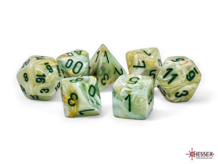 Chessex (22409): Mega-Hedral 7-Die Set: Marble (Green / Dark Green) 