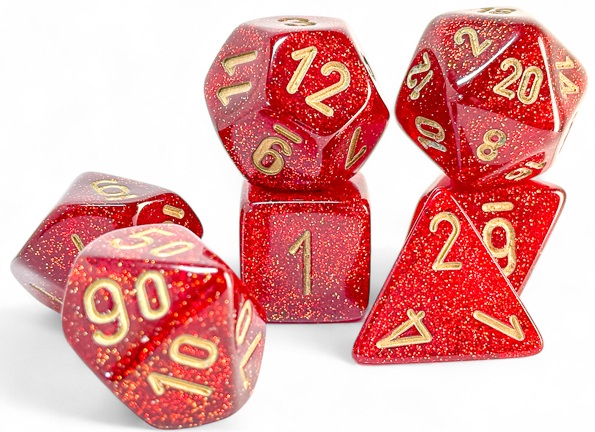 Chessex (22504): Mega-Hedral 7-Die Set: Glitter (Ruby / Gold)  