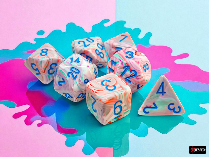 Chessex (22544): Mega-Hedral 7-Die Set: Festive (Pop Art / Blue)  