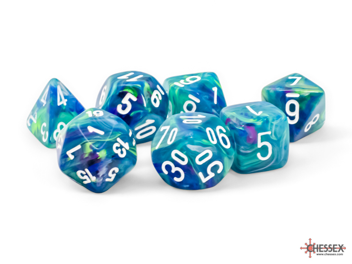 Chessex (22546): Mega-Hedral 7-Die Set: Festive (Waterlilly / White) 