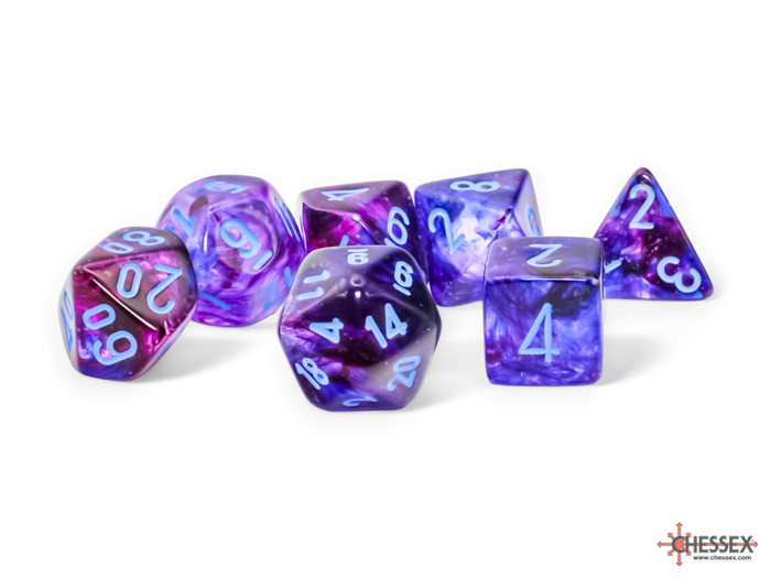 Chessex (22547): Mega-Hedral 7-Die Set: Nebula (Nocturnal / Blue) Luminary  