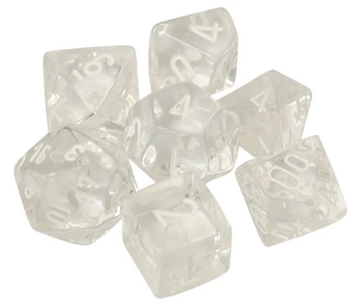 Chessex (23071): Polyhedral 7-Die Set: Translucent Clear with White 