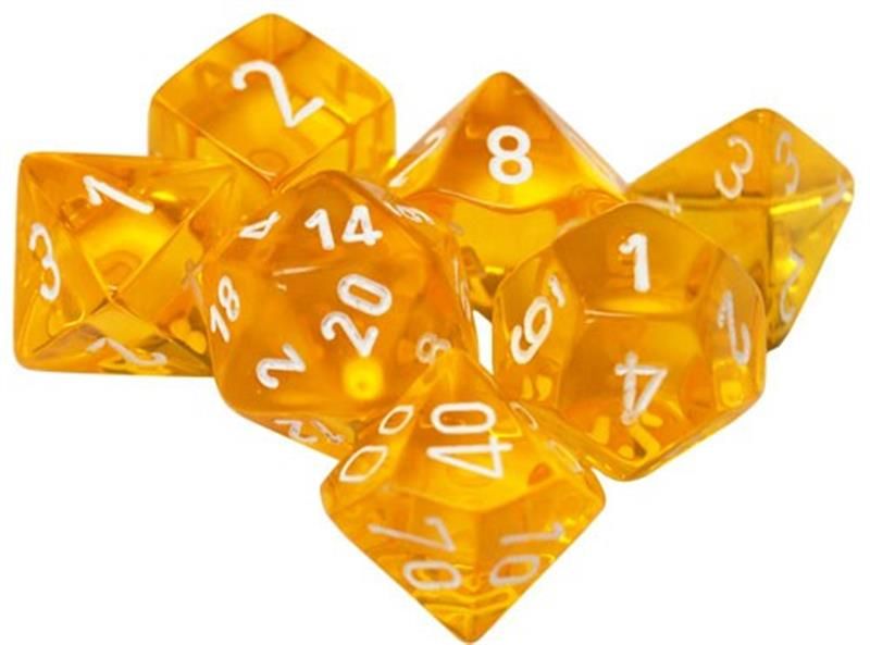 Chessex (23072): Polyhedral 7-Die Set: Translucent Yellow with White 