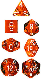 Chessex (23073): Polyhedral 7-Die Set: Translucent Orange with White 