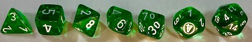 Chessex (23075): Polyhedral 7-Die Set: Translucent: Green/White: New Version 