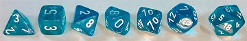 Chessex (23085): Polyhedral 7-Die Set: Translucent: Teal/White - New Version 