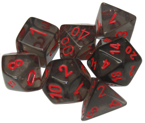 Chessex (23088): Polyhedral 7-Die Set: Translucent: Smoke with Red 