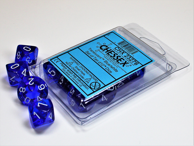 Chessex (23276): D10: Translucent: Blue/White (10)  