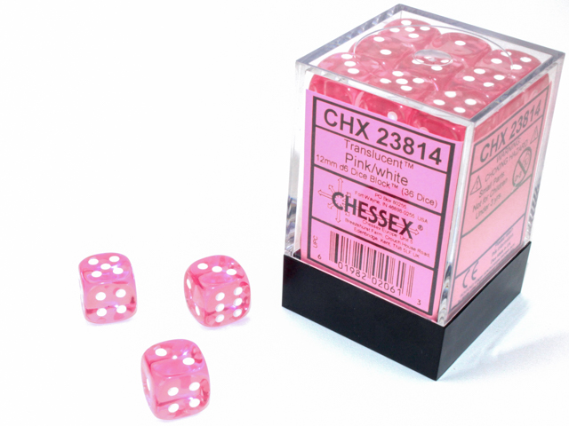 Chessex (23814): D6: 12mm: Translucent: Pink/White 