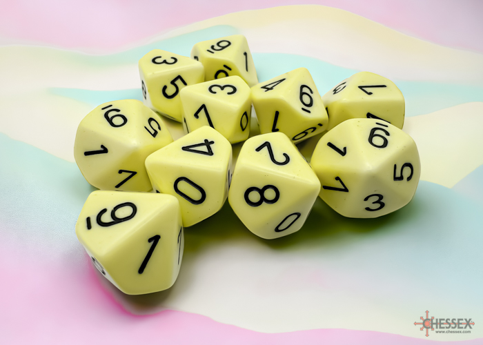 Chessex (25262): D10: Opaque: Pastel Yellow/Black (10) 