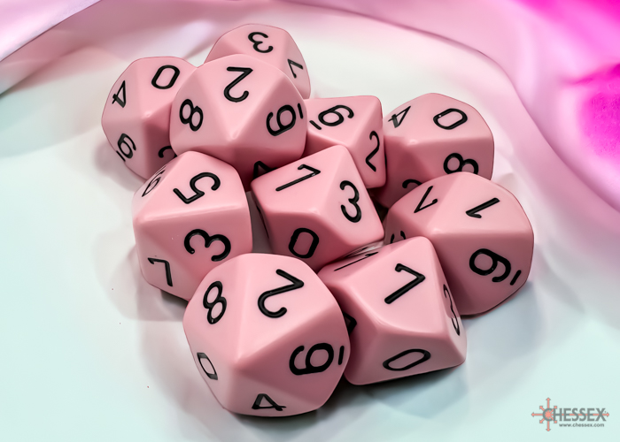 Chessex (25264): D10: Opaque: Pastel Pink/Black (10) 