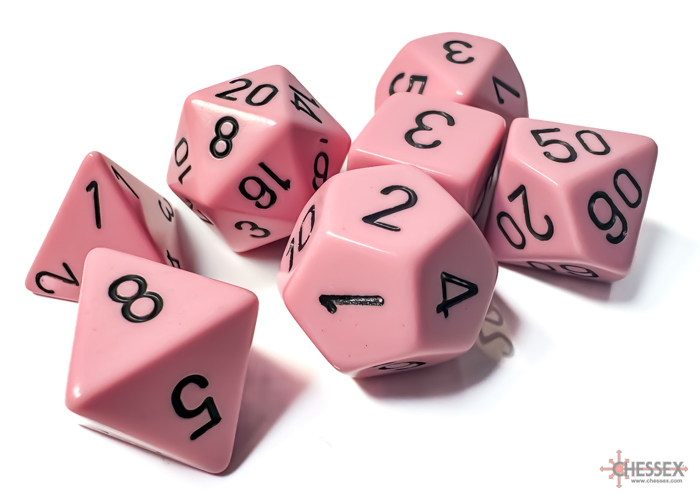 Chessex (25464): Polyhedral 7-Die Set: Opaque: Pastel Pink/Black 