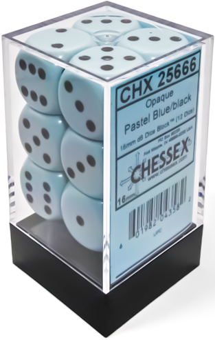 Chessex (25666): D6: 16mm: Opaque: Pastel Blue/Black 