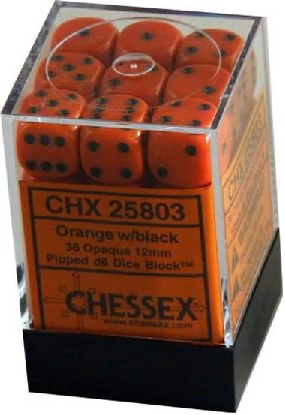 Chessex (25803): D6: 12mm Opaque - Orange and Black (36) 