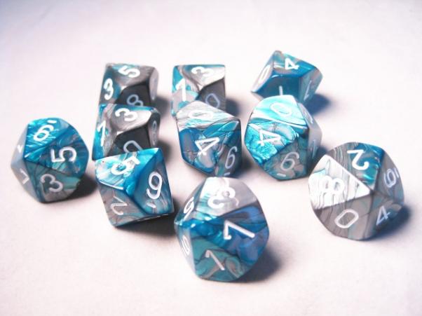 Chessex (26256): D10: Gemini #6: Steel-Teal/White 