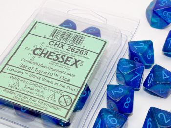 Chessex (26263): D10: Gemini: Blue-Blue/Light Blue Luminary 